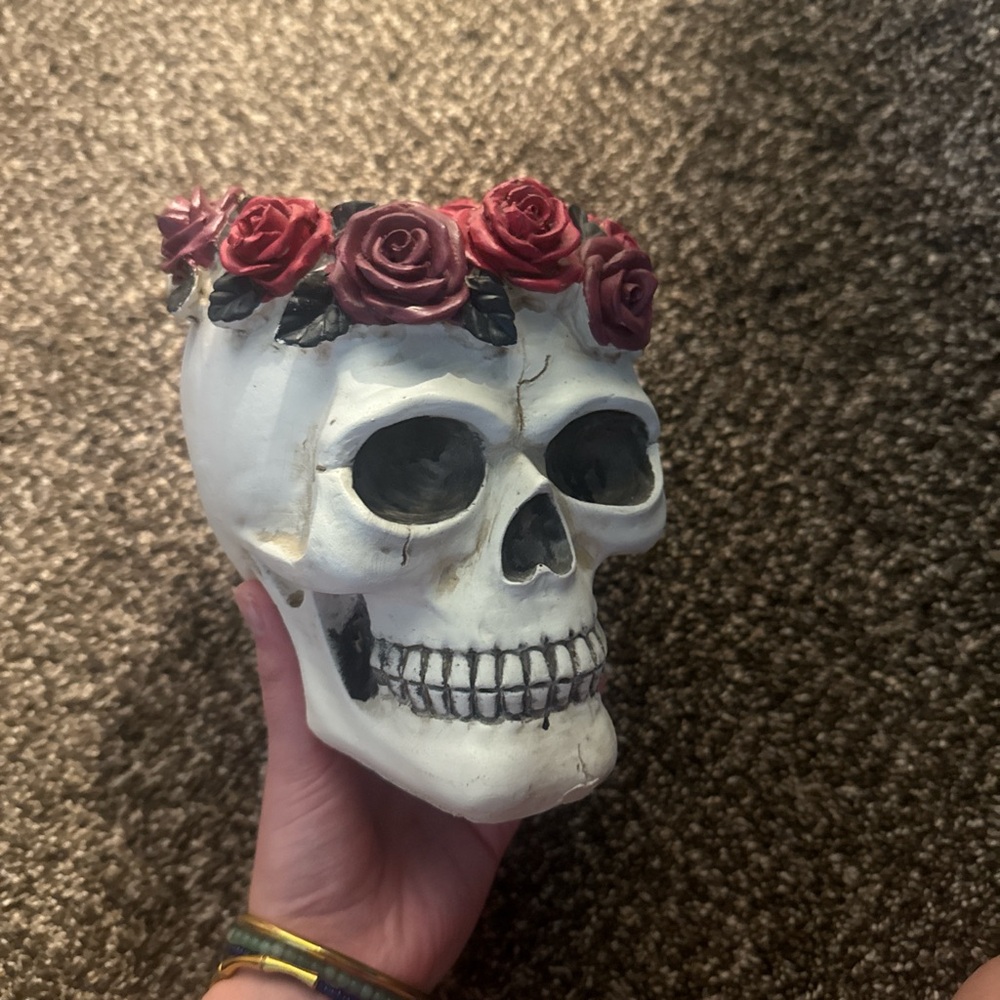Floral Skull Home Accent Decor Planter
